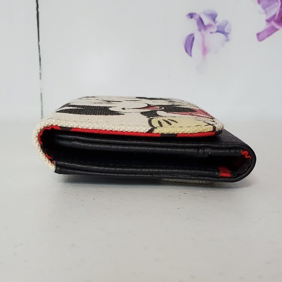 *SOLD* Disney Loungefly Mickey & Minnie Mouse Canvas Leather Trifold Wallet - Picture 3 of 10
